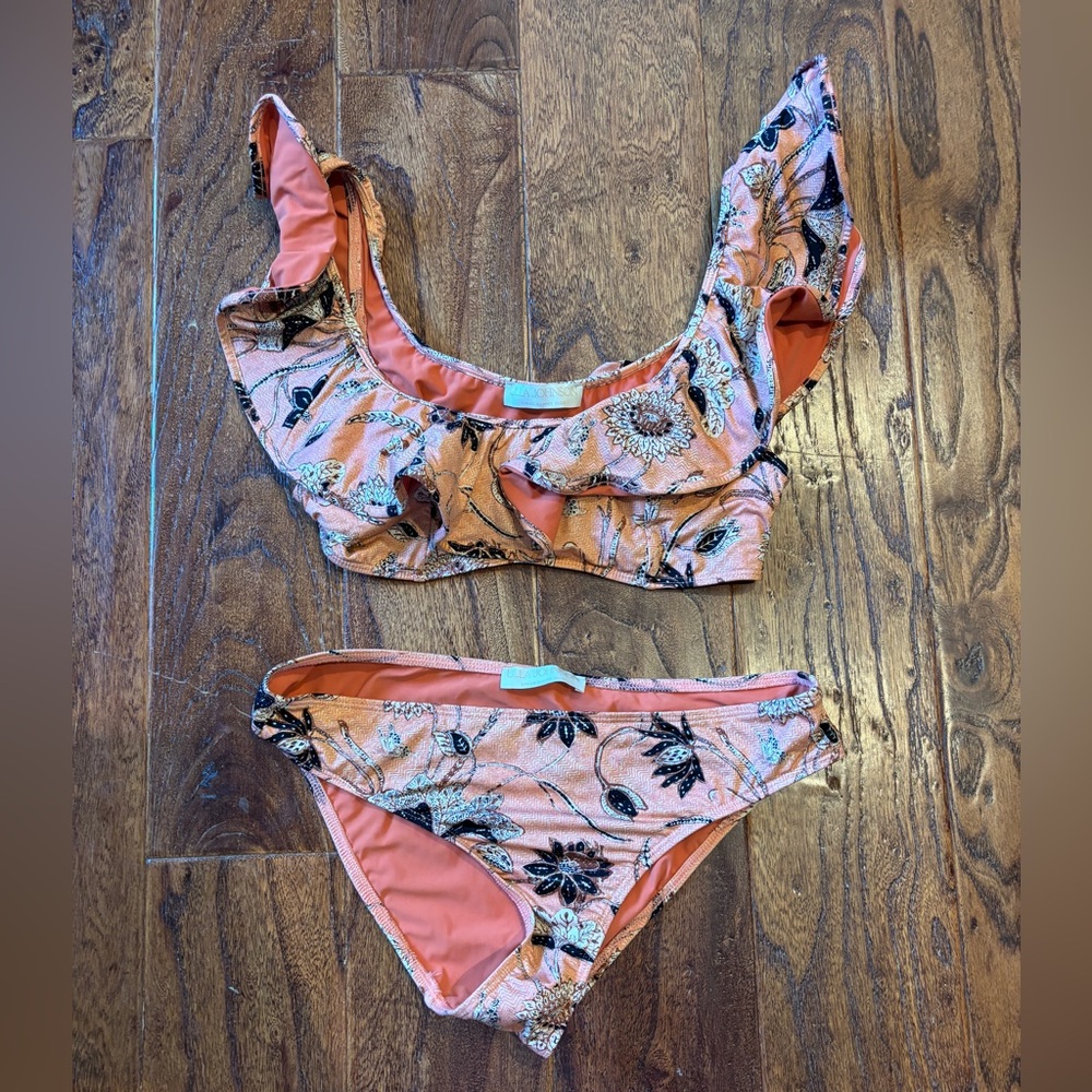 Ulla Johnson Floral Bikini in Peach and Black